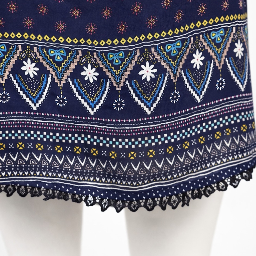 Dee Elle Navy Boho Print Dress | Bell Sleeve | Lace Hem Detail | Size S - Picture 6 of 7